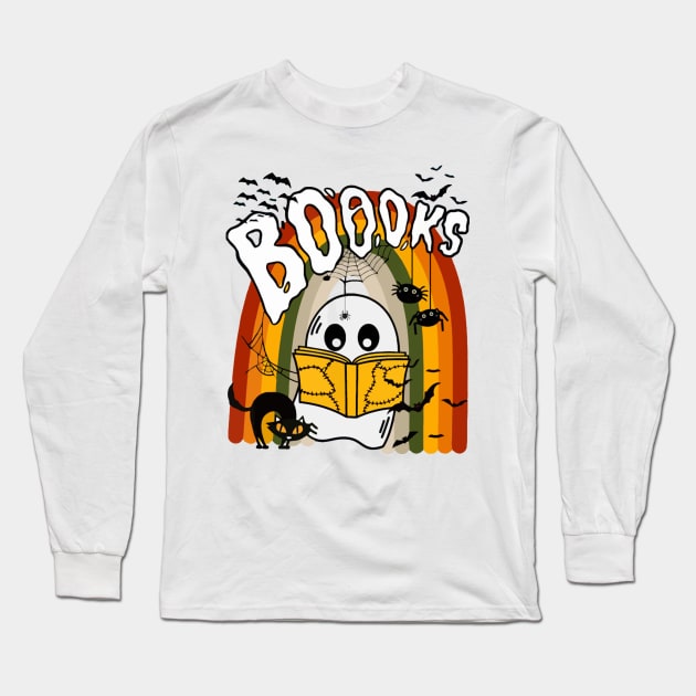 Halloween Cute Booooks Ghost Long Sleeve T-Shirt by LEMOUS TEES